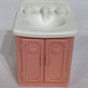 Vintage Fisher Price Dollhouse Furniture Pink & White Sink 1993